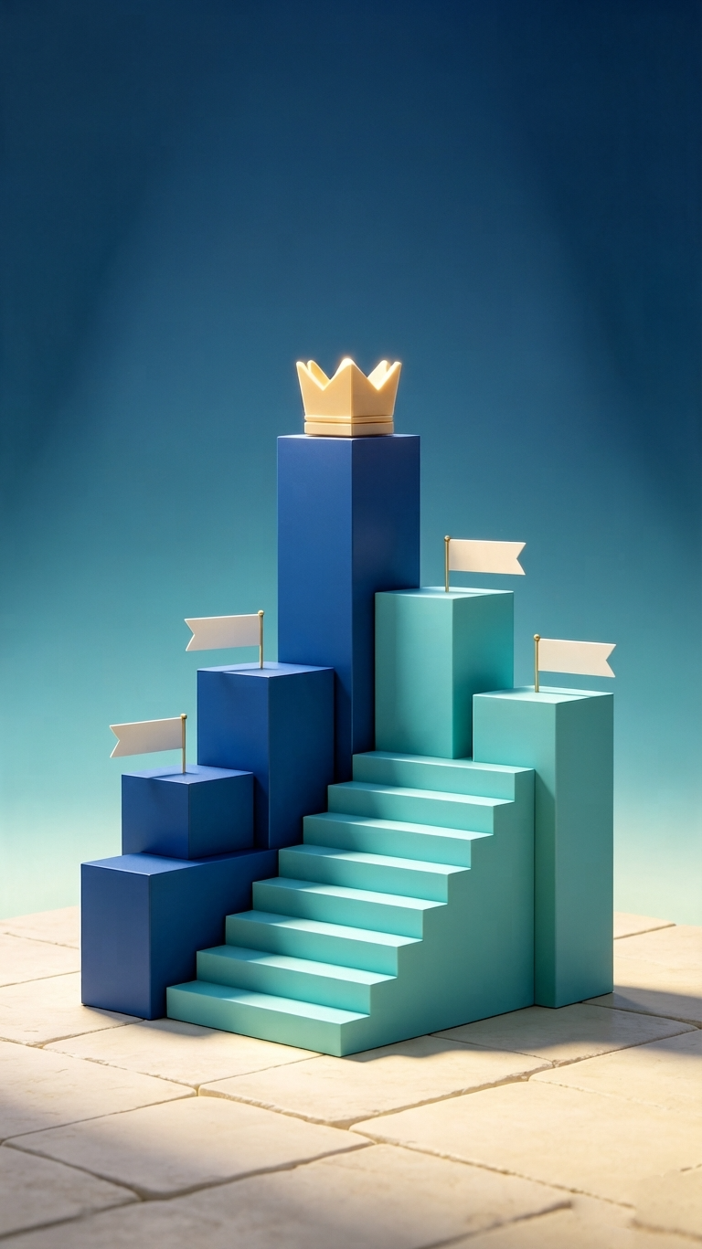 Seasonal leaderboard — ascending voxel columns with crown